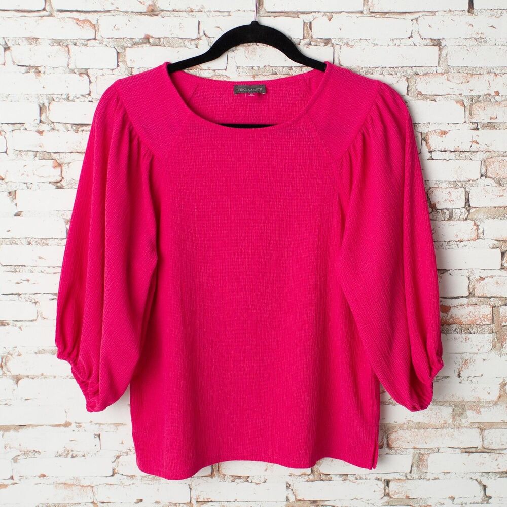 Vince Camuto Women XS Hot Pink Balloon Sleeve Textured Blouse Puff Sleeve Top